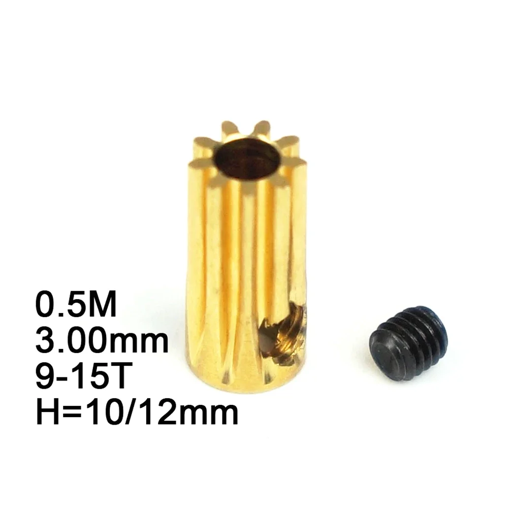RC Model Metal Pinion 0.5M 3.0mm 9T 11T 12T 13T 14T Height 10/12MM Cylindrical Spur Gear COPPER DIY