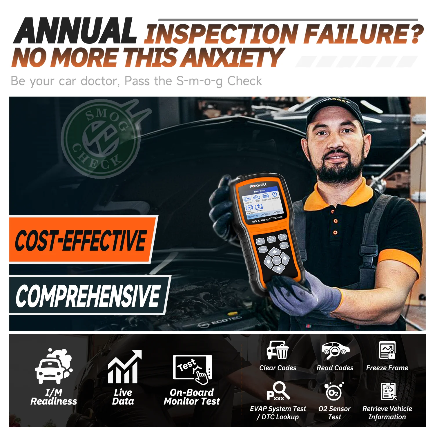 Foxwell-自動車用双方向スキャナー,車両診断ツール,nt630 plus,obd2