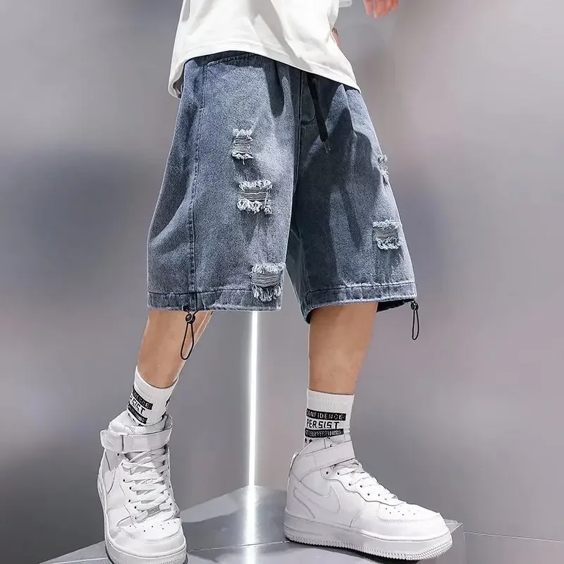 Denim Shorts Summer Jeans Shorts Men Summer Loose-fit Denim Shorts American Style Five-point Mid-pants Casual