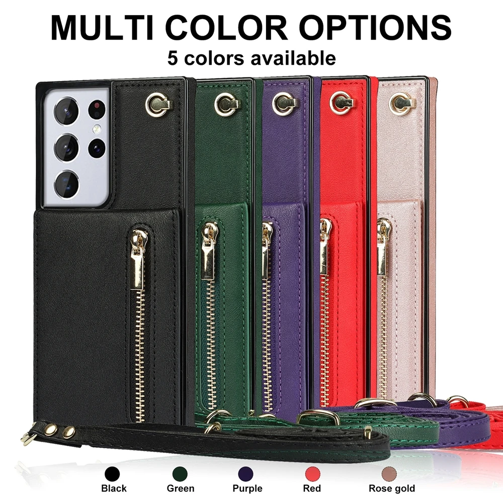 Leather Case For Samsung Galaxy Note 10 20 S23 S24 Ultra S22 Plus S21 FE S20 Cards Holder Wallet Stand Cover Single Shoulder Bag