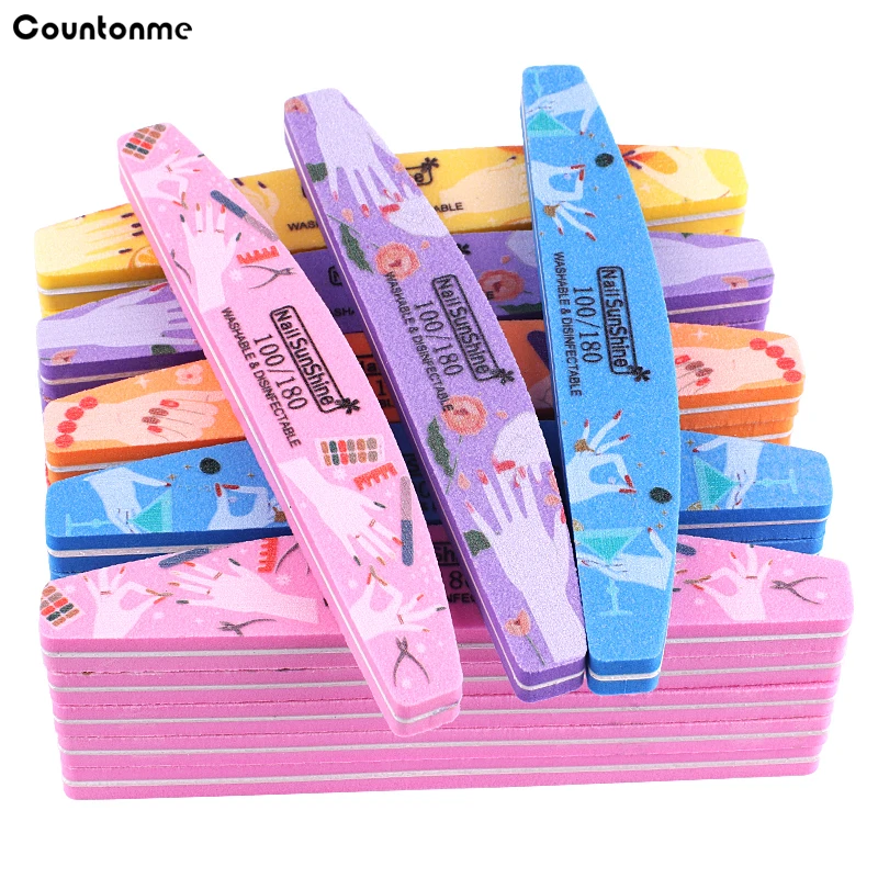

25Pcs/Lot Nail File Sponge Reusable Professional 100/180 Grit Double Sides Washable Nail File Manicure Tools For Nail Extension