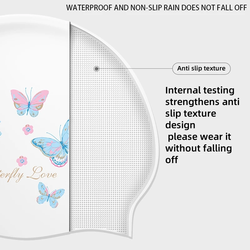 1Pcs Fashionable new adult unisex silicone swimming cap in one size fits all with cherry blossom and butterfly prints waterproof 4
