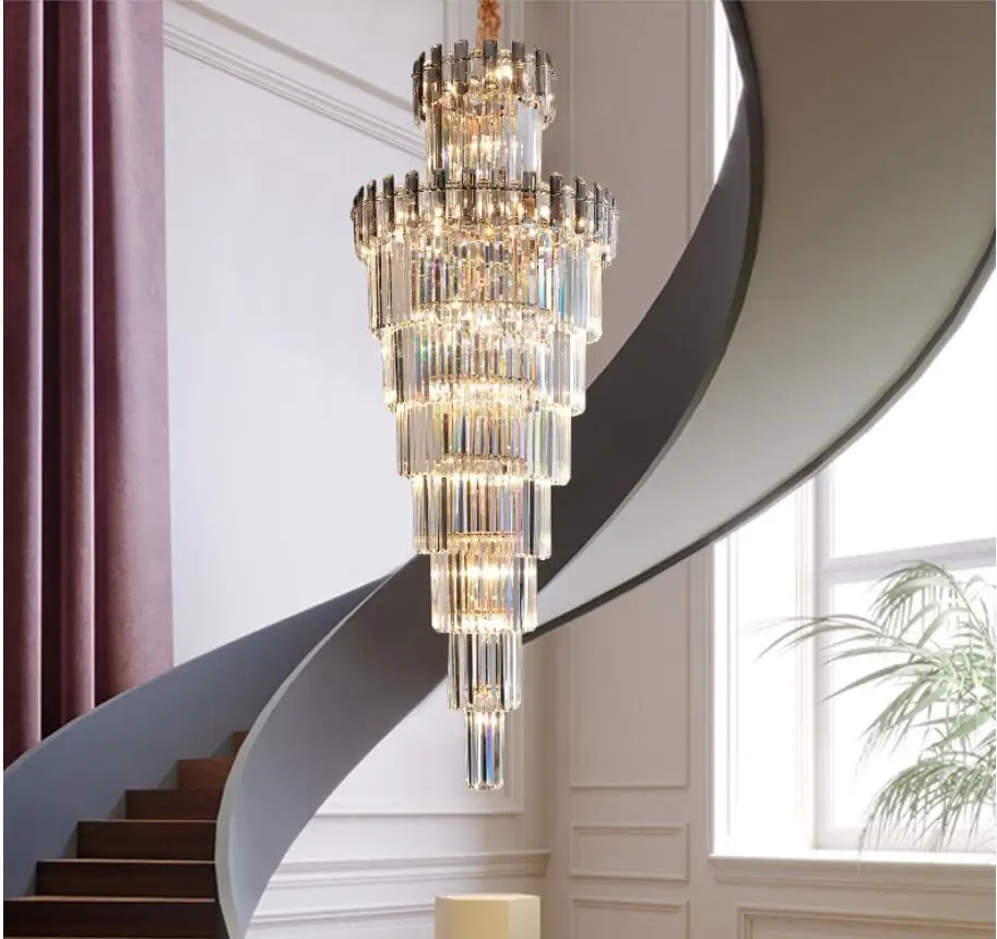 

Modern Golden Frame K9 Crystal Pendant Lamp D92cm H240cm Smokey Hanging Light Home Deco Modern Pendant Lights Fixture Luminaire