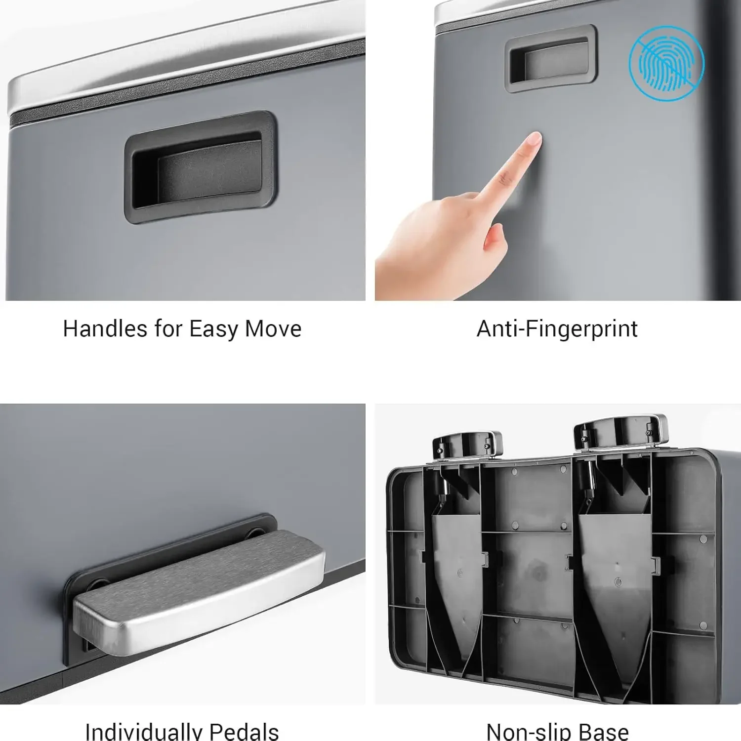 60L(16 Gal ) Dual Trash Can, Stainless Steel Kitchen Garbage Can, Double Compartment Classified Rubbish Bin, Recycle Dustbin 4