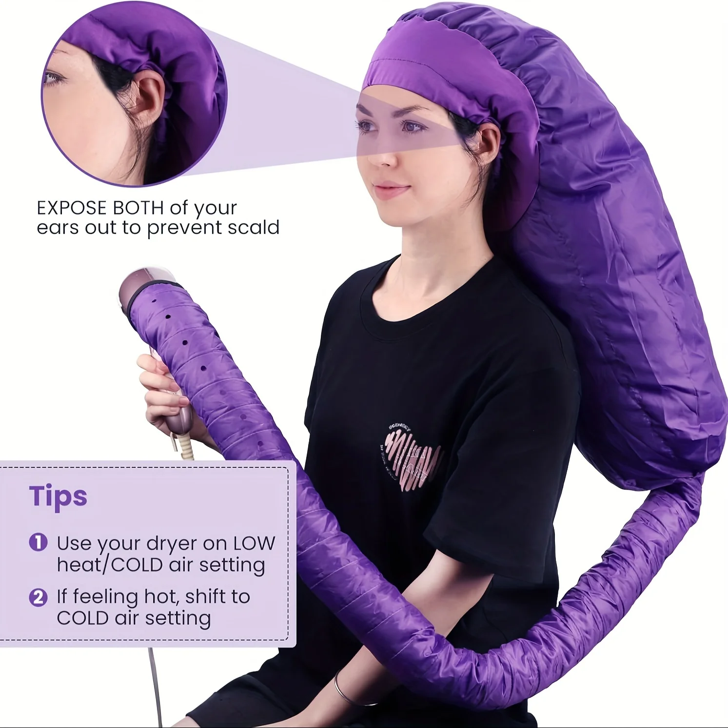 Bonnet Hooded Hair Dryer Attachment 1Pcs Adjustable Deep Conditioning Cap Drying Heat Cap With Elastic Strap For Curly Hair