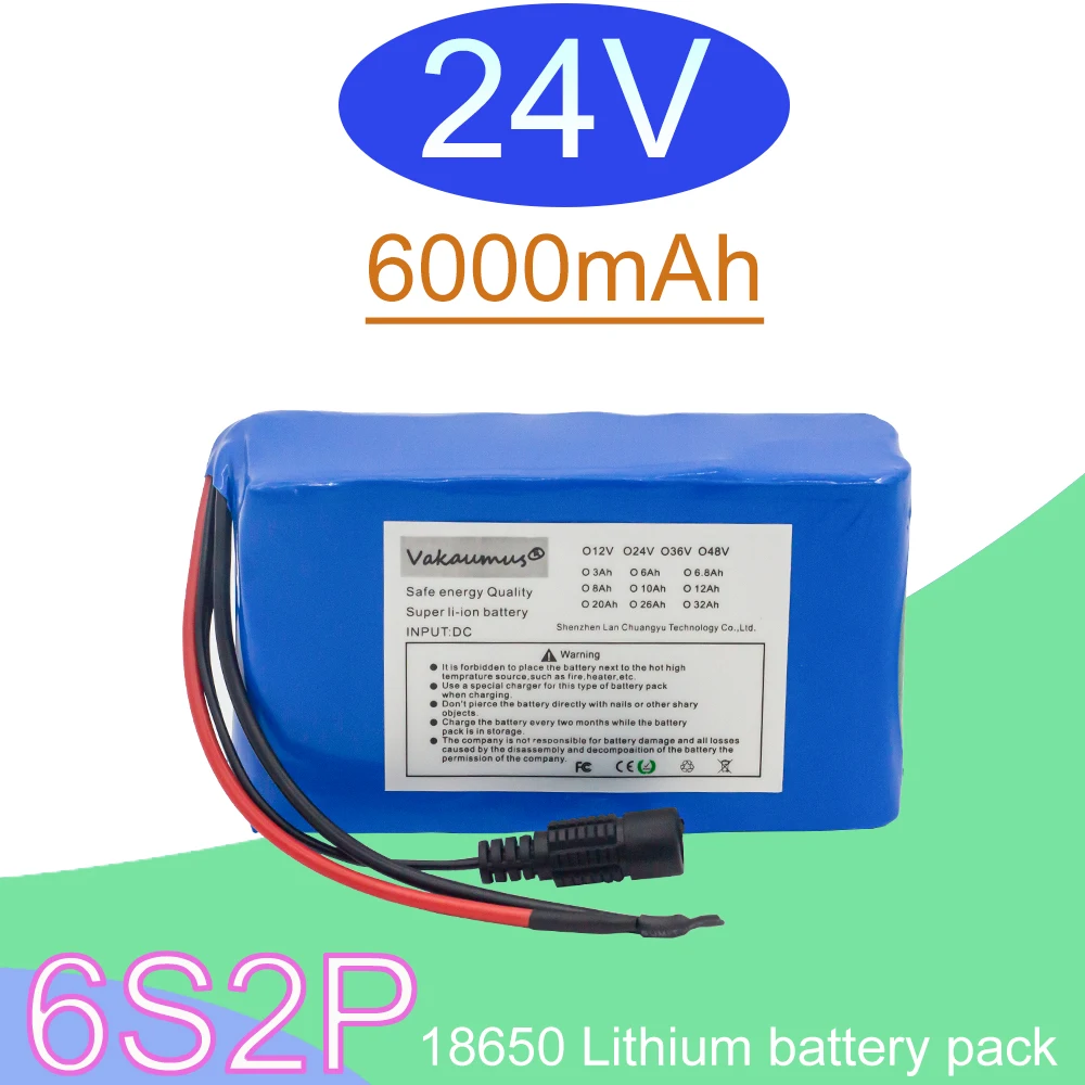 

24V 6.0Ah New 6S2P 18650 agli ioni di litio battery pack 25.2v 12000mAh elettrico della bicicletta batteria con BMS + 2A charger