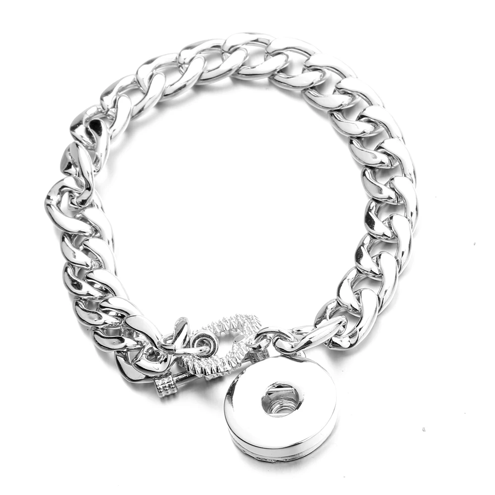 10pcs Metal 18mm Snap Button Bracelet Bangles Heart Chain Bracelet for DIY Snaps Jewelry