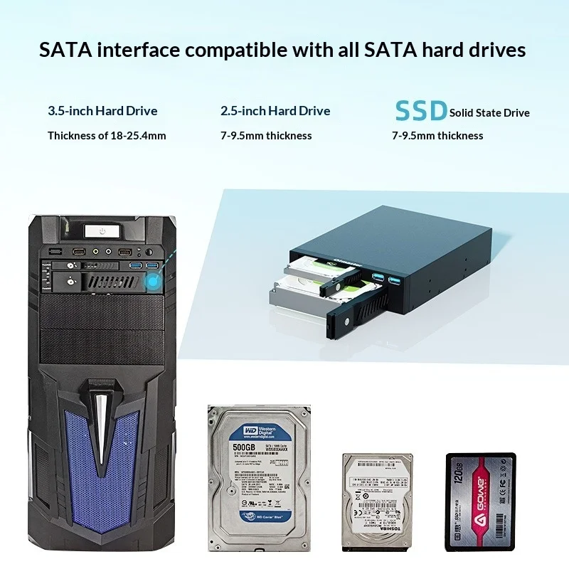 전면 USB 3.0 듀얼 포트 HDD 랙, 2.5인치 및 3.5인치 SATA 핫스왑 지원, 개별 드라이브 전원 스위치, MR-6203