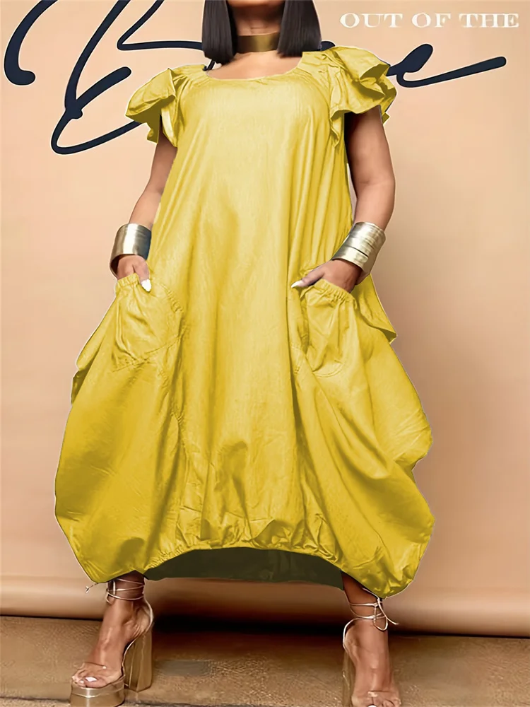 Wmstar Long Dresses for Women 2025 Casual Sweet Solid Color Pockets Loose Summer Clothes Maxi Dresses Wholesale Dropshipping