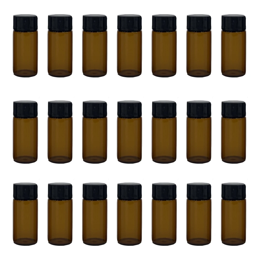 

50pcs 3ml 5ml Transparent Amber Small Glass Vials Bottles Brown Sample Laboratory Reagent Containers with Screw Caps Lids