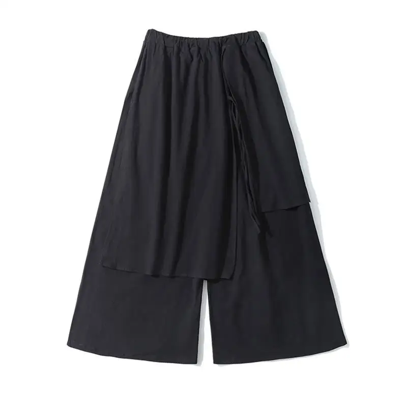 Wide Leg Pants ARENS Techwear Punk Gothic Black Trousers Male Goth Cotton Linens Summer Japanese Style Streetwear Hip Hop