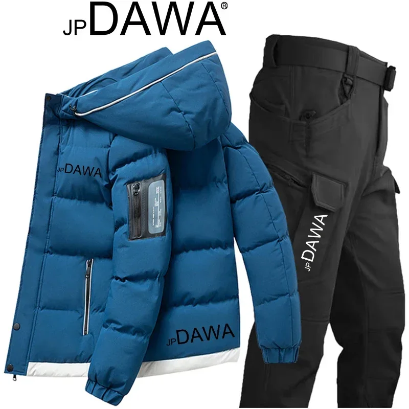 JP DAWA Winter Warm Fishing Suit Set New Men's Snow Outdoor Sports Hiking Windproof Jacket Wool Waterproof Tactical Pants