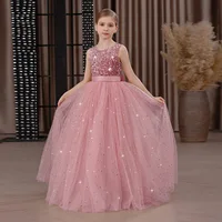 Robe de princesse longue et scintillante pour fille – Jupe complète en tulle avec corsage et nœud en paillettes, robe de demoiselle d'honneur élégante et de récital pour les anniversaires 1