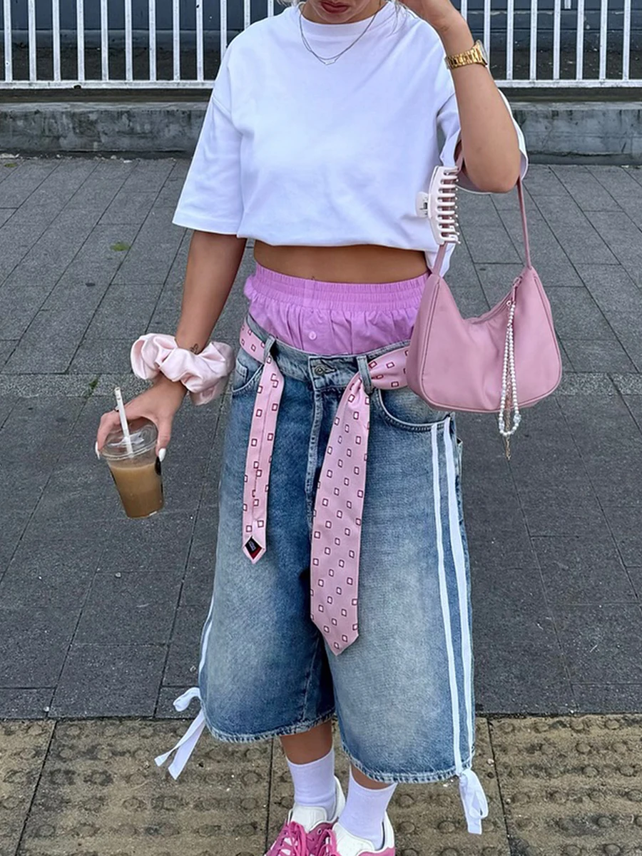 Women s High Waisted Denim Shorts with Distressed Detailing and Frayed Hemline for a Trendy Casual Look