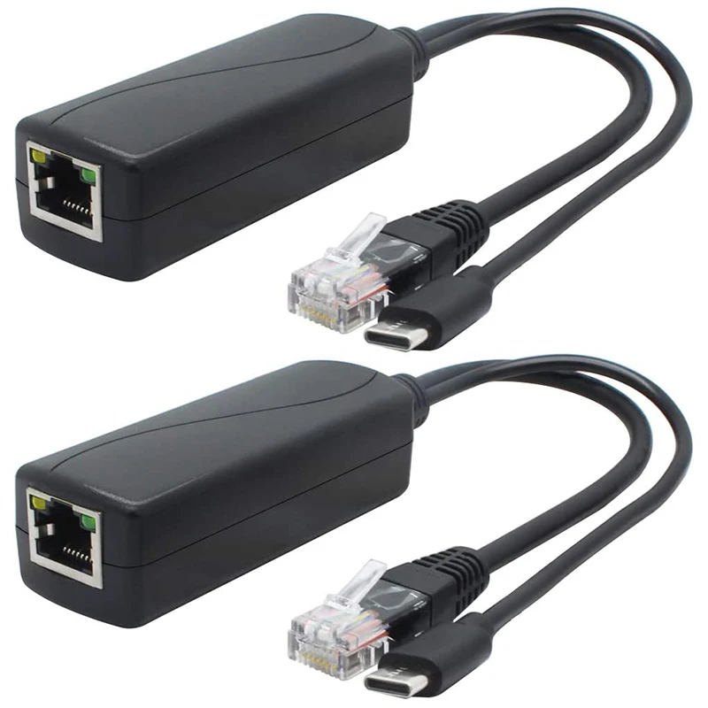 

2-Pack 5V Gigabit PoE Splitter, USB Type C, 48V to 5V 2.4A Adaper, IEEE 802.3Af