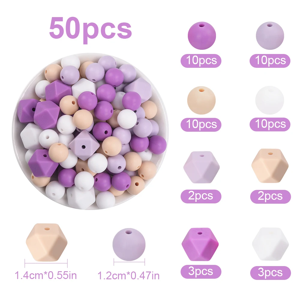 LOFCA 50 Stück 12 mm sechseckige Silikonperlen zum Selbermachen für Kleinkinder, Schnullerkette, Zubehör, Perlen, Zahnspielzeug – Detail 9