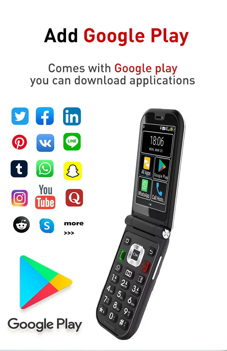 New Model Q3 4G Android 8 MTK 6739 Touch Screen 1450mAh Flip Smart Phone WiFi 2.8 Inch 3GB 32GB Version 5