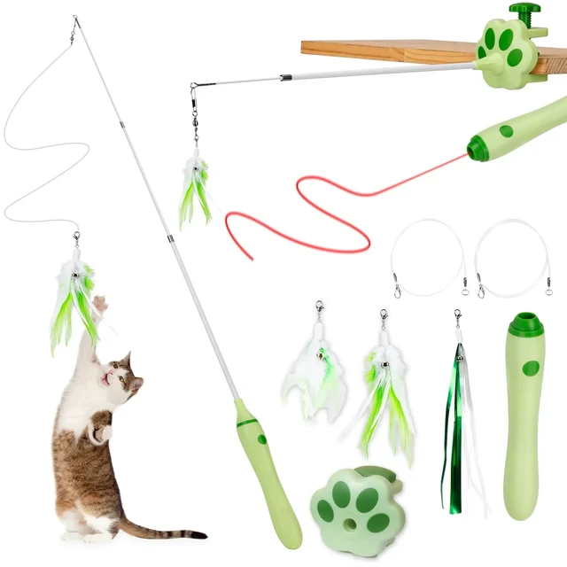 Retractable Cat Sticks Laser Cat Toy Interactive Feather Teaser