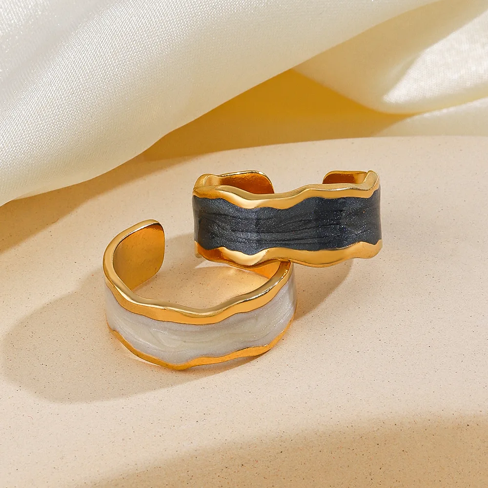 ANENJERY 316L Stainless Steel Gold Color Drip Ring for Women French Vintage Adjustable Ring Party Jewelry Accessory
