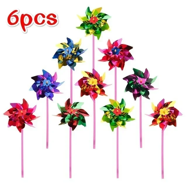 6pcs Plastic Windmill Pinwheel Wind Spinner Children Toys Garden Lawn Party Decoration Toy Gift Boys Girls Garden Windmill