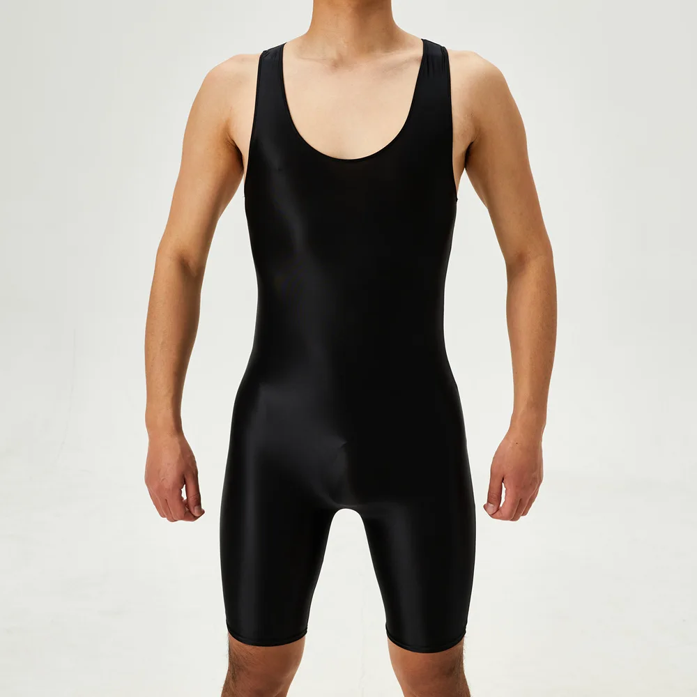 Mens Undershirts Boxers Elastic Seamless Sleeveless Bodysuits Leotard Gay Underwear Silk See Through Slip Bodywear One-piece