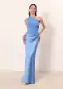 Robe longue élégante asymétrique en satin patchwork pour femme, sans manches, froncée, ajustée, pour invitées de mariage et soirées 2026