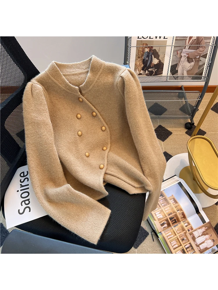 

Women's Khaki Cardigan Knitted Sweater Harajuku Korean Y2k Fashion 90s Aesthetic Long Sleeve Sweaters Vintage 2000s Clothes 2023