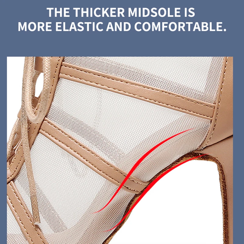 Woman Mesh Lce Up Latin Dance Booties Women Brown Dance Shoes High Heels 8.5cm/10cm/11cm Girl Rubber /suede Sole Ballroom Sandal