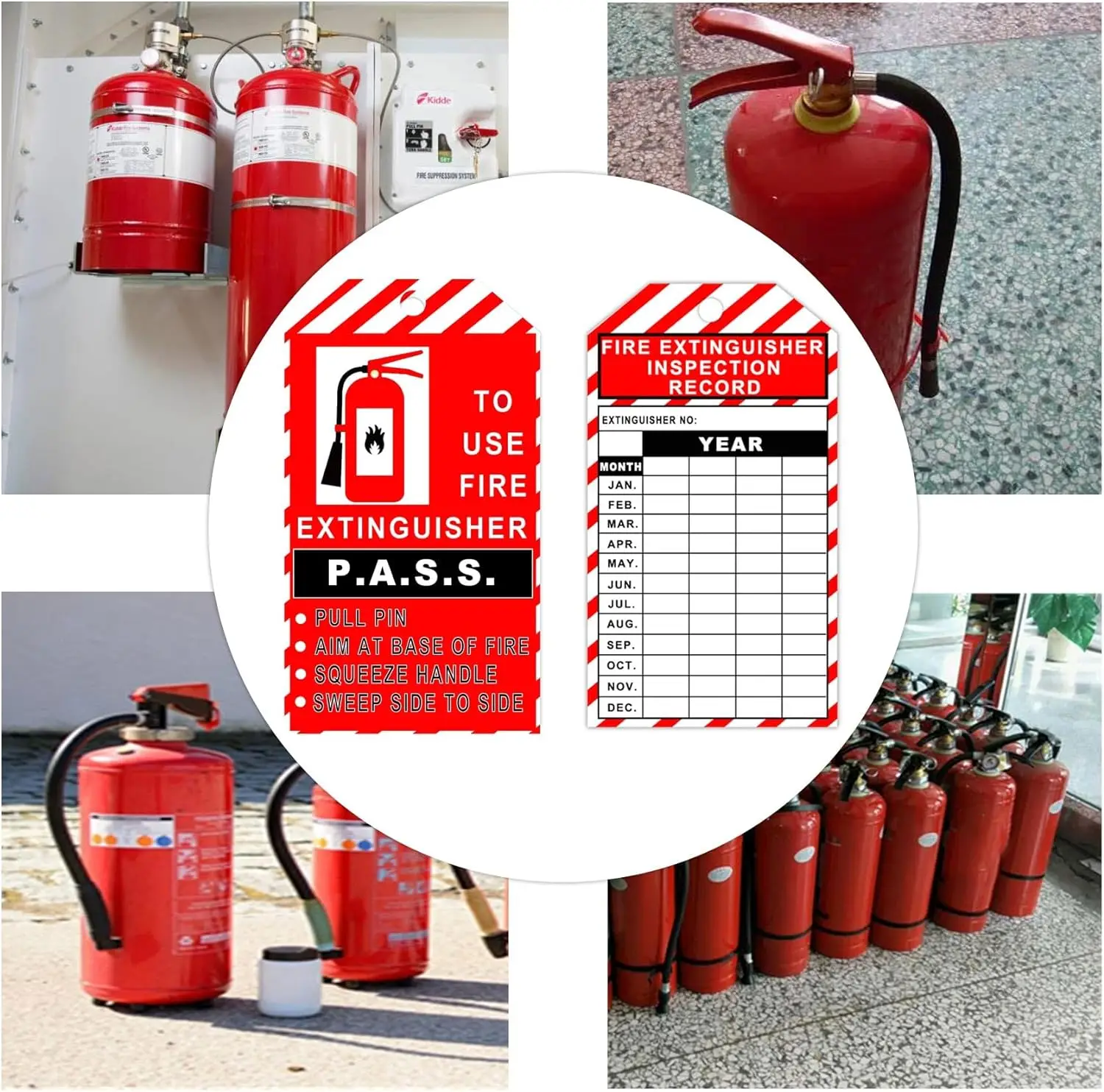 25Pcs Monthly Fire Extinguisher Inspection Tags with Adjustable Wire Ties Extinguisher Recharge and Inspection Record Tags