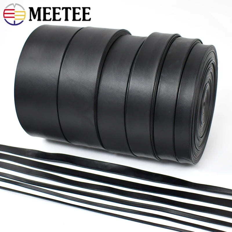 

5M Meetee 3-50mm Black PU Soft Leather Ribbon Band Bag Strap Belt Cords Necklace Jewelry Decor Webbing Rope DIY Sewing Material