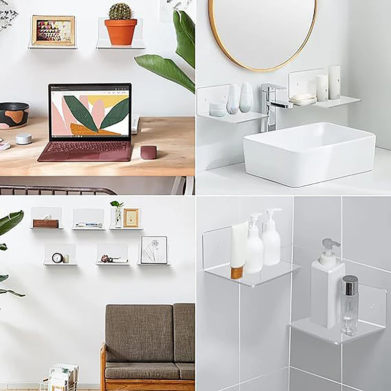 1Pc Acrylic Floating Shelves Wall Shelves Small Clear Shelf Display Ledges Hanging Shelves For Smart Speaker Action 4