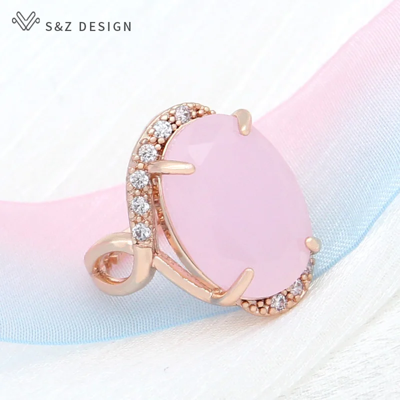 S&Z DESIGN New Fashion Luxury Egg Shape Oval Cubic Zirconia Rings For Women Wedding Party Trendy 585 Rose Gold Color Jewelry