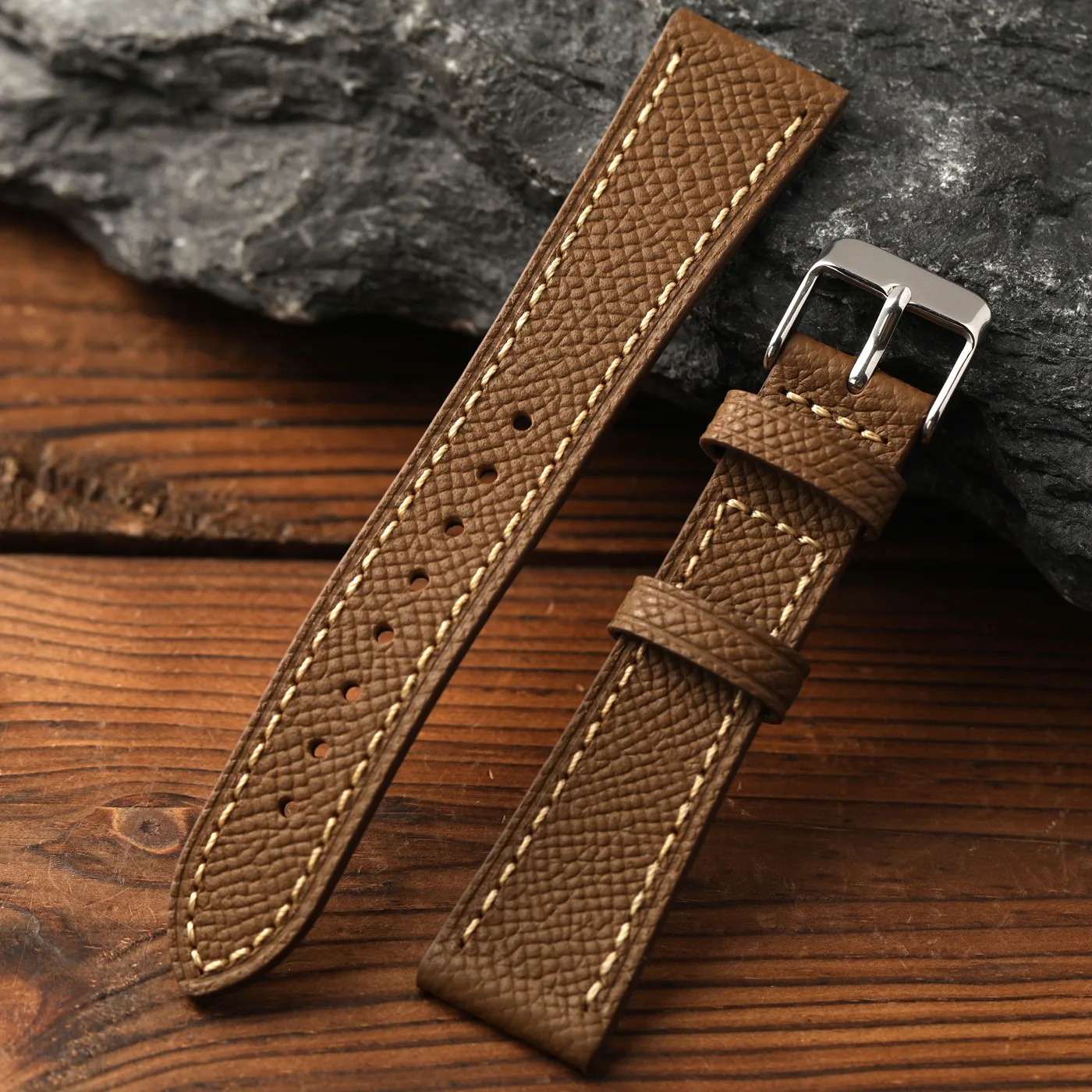 Elegant Black and Gray Handcrafted Leather Watch Strap – Premium Top-Grain French Cowhide