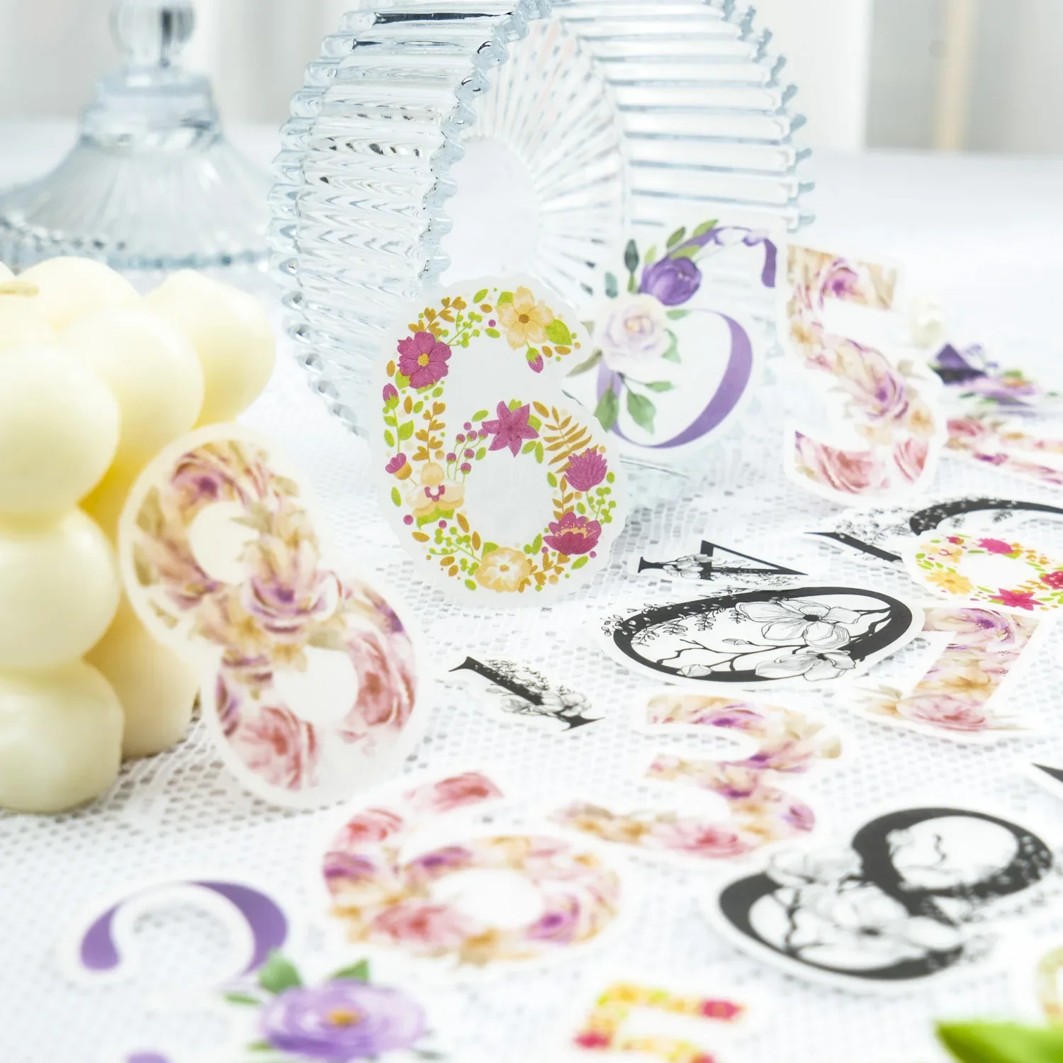 40pcs Decorative Paper Stickers Vintage Fraktur Number Stickers for Collage Journal Planner Scrapbook