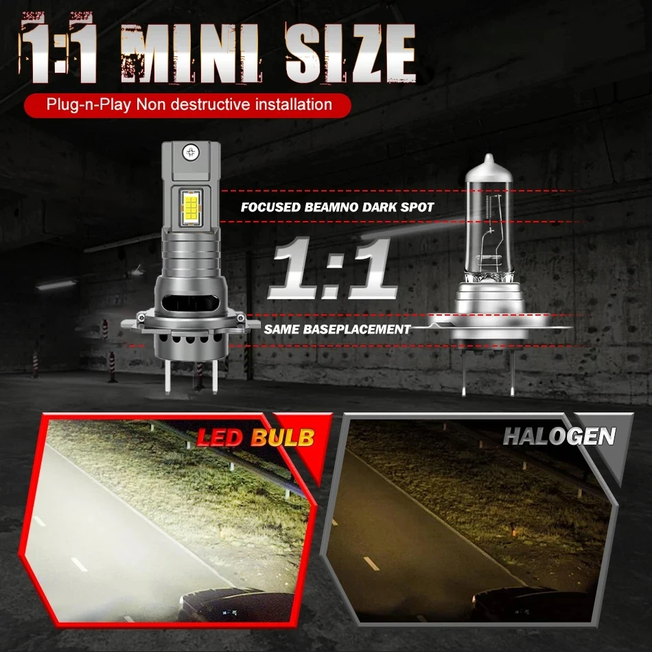 H7 H4 H1 LED 전구 캔버스 30000LM 6000K 초고휘도 자동차 헤드라이트 램프 앰플 LED H7 라이트 차량용 플러그 앤 플레이 12V