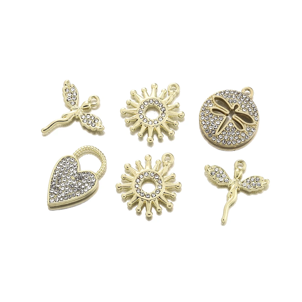 

5Pcs Micro Pave Zircon Sun Flower Heart Dragonfly Charms Pendant Drop Charm for Jewelry Making Diy Earrings Necklace Findings
