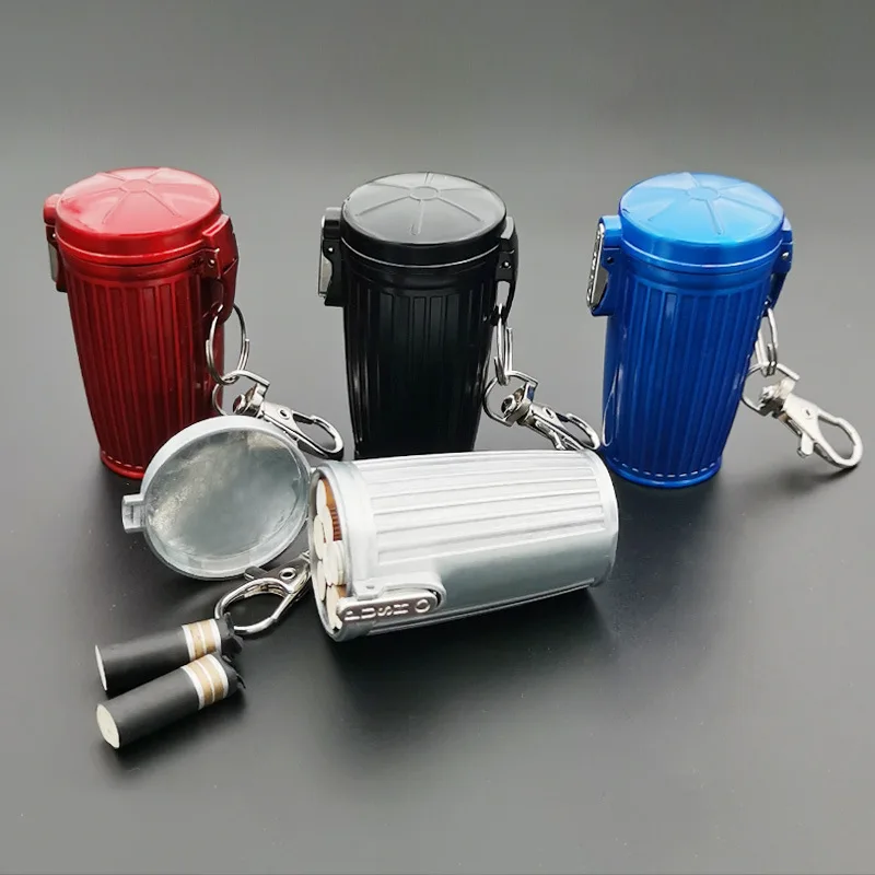 Portable Metal Ashtray Portable Mini Ashtray with Lid for Outdoor Travel Metal Storage Box with Keychain Cigarette Accessories