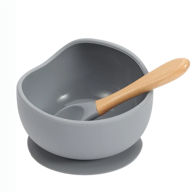New Colors Feeding Set Food Grade Silicone Bibs Baby Plate Non-silp Suction Bowl Kids Tableware Waterproof Bib BPA Free Spoon Deep grey