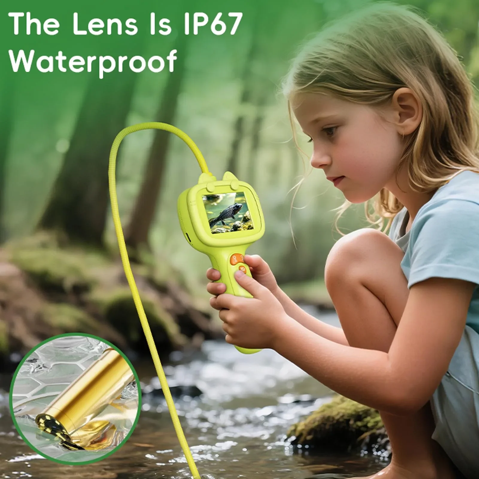 어린이용 내시경 카메라 2MP 1080P 2.4인치 IPS 스크린 IP67 방수 렌즈 충전식 내시경 카메라 장난감 (조명 포함)
