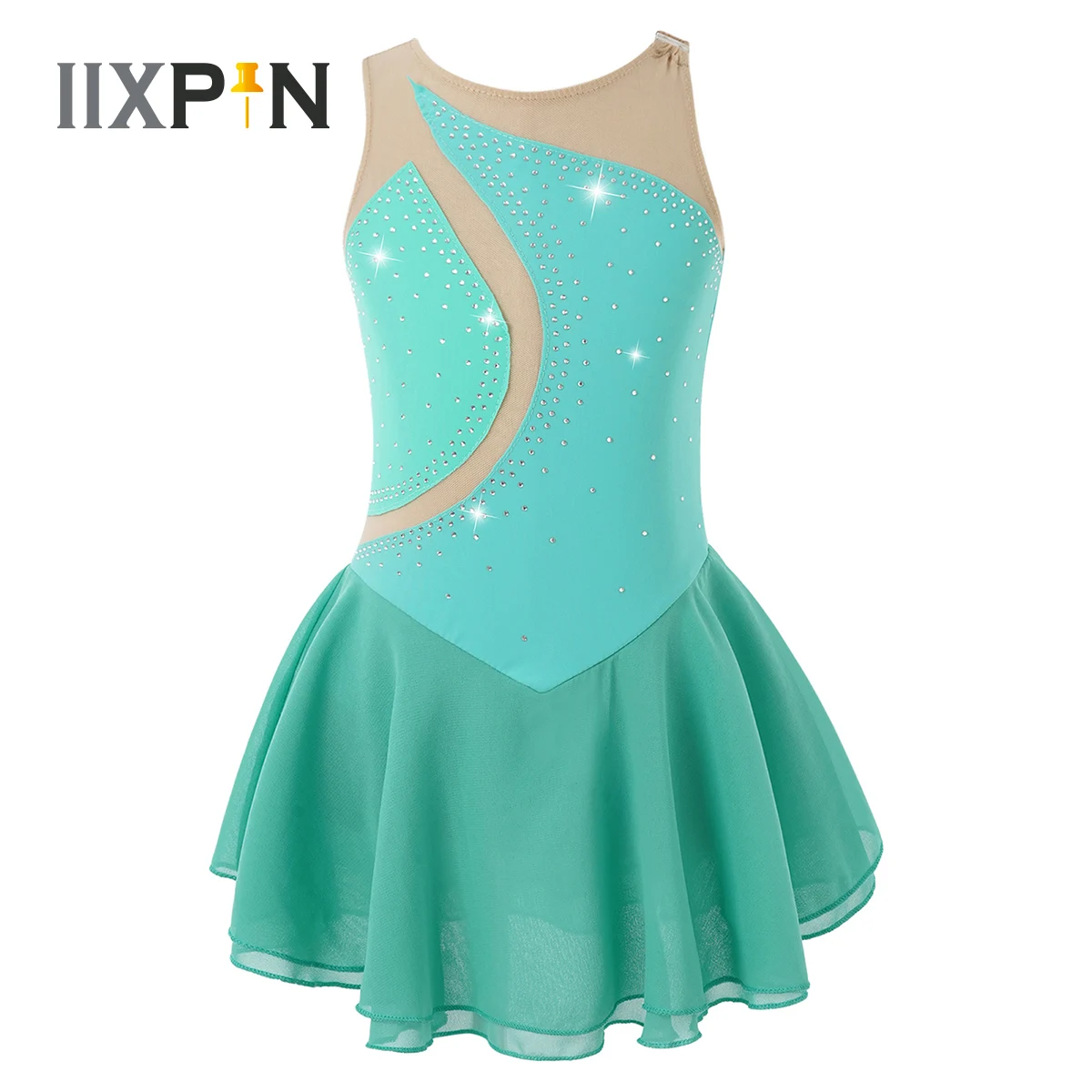 

Kids Girls Rhinestone Ballet Dance Dress Figure Ice Skating Roller Skating Dress Ballerina Tutu Costume Modern Lyrical Dancewear