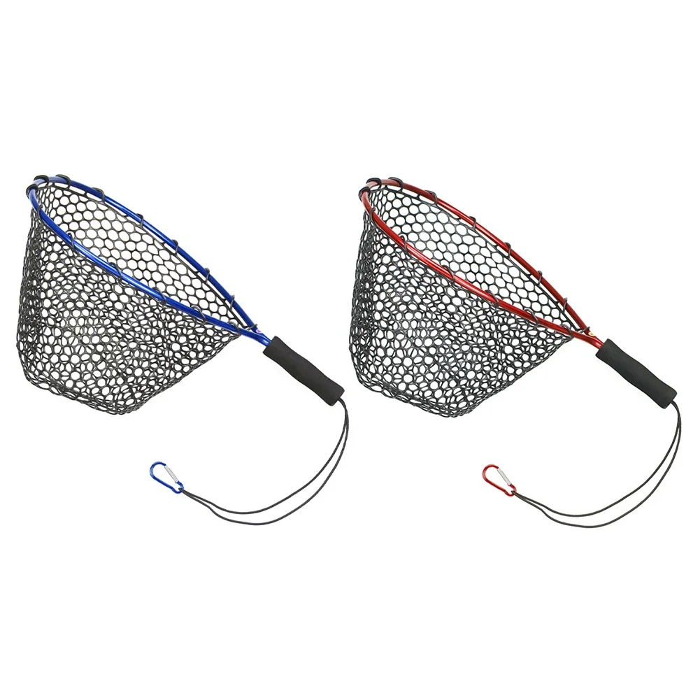 Fishing Net Telescopic Foldable Silicone Landing Net With Aluminium Alloy Pole Carabiner Nylon Hook Eva Handle Elastic Wrist Strap For Fishing