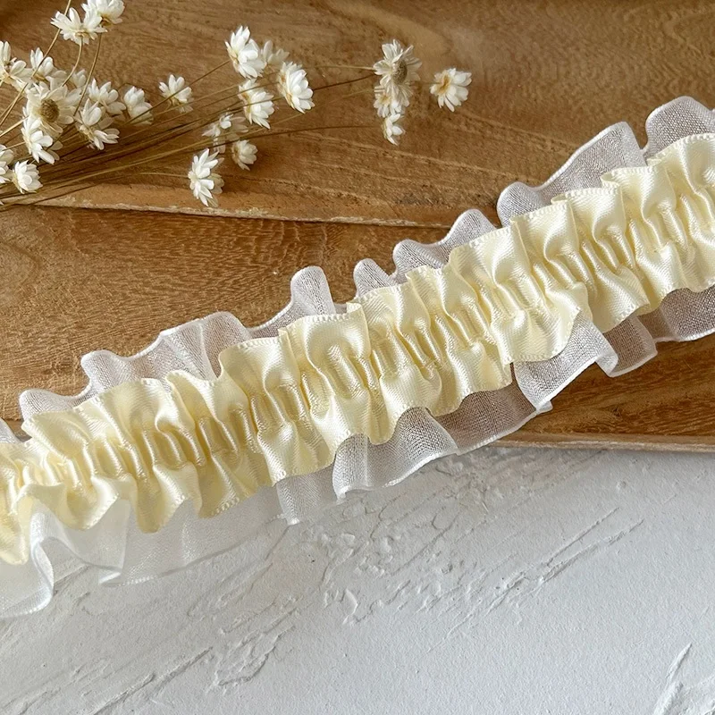 1 미터 옐로우 시리즈 레이스 리본 액세서리 수제 Diy 장식 스커트 밑단 의류 액세서리 Pleated Ruffles Wide