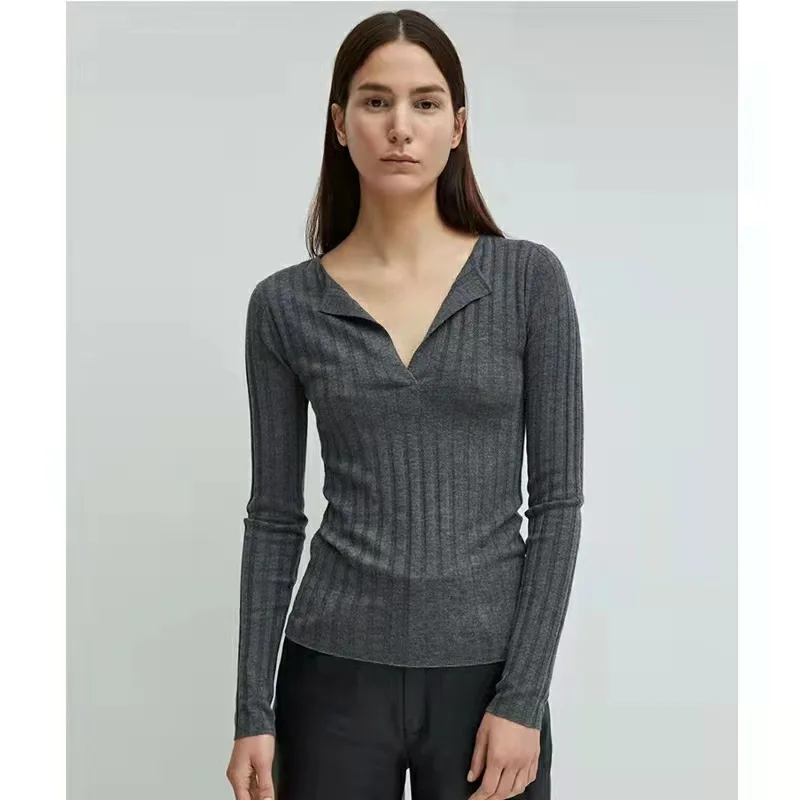 

Tot Ladies Niche Slim Half Open Collar Shirt Women's Wool Cashmere Bottoming Knitwear Pullover Sweater Women Tops Y2k Clothes