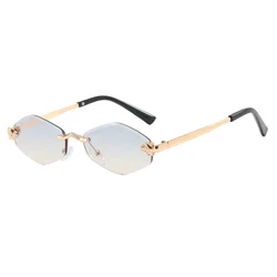 Vintage Rimless Rhombus Sunglasses with Leopard Head Detailing (Blue Yellow)