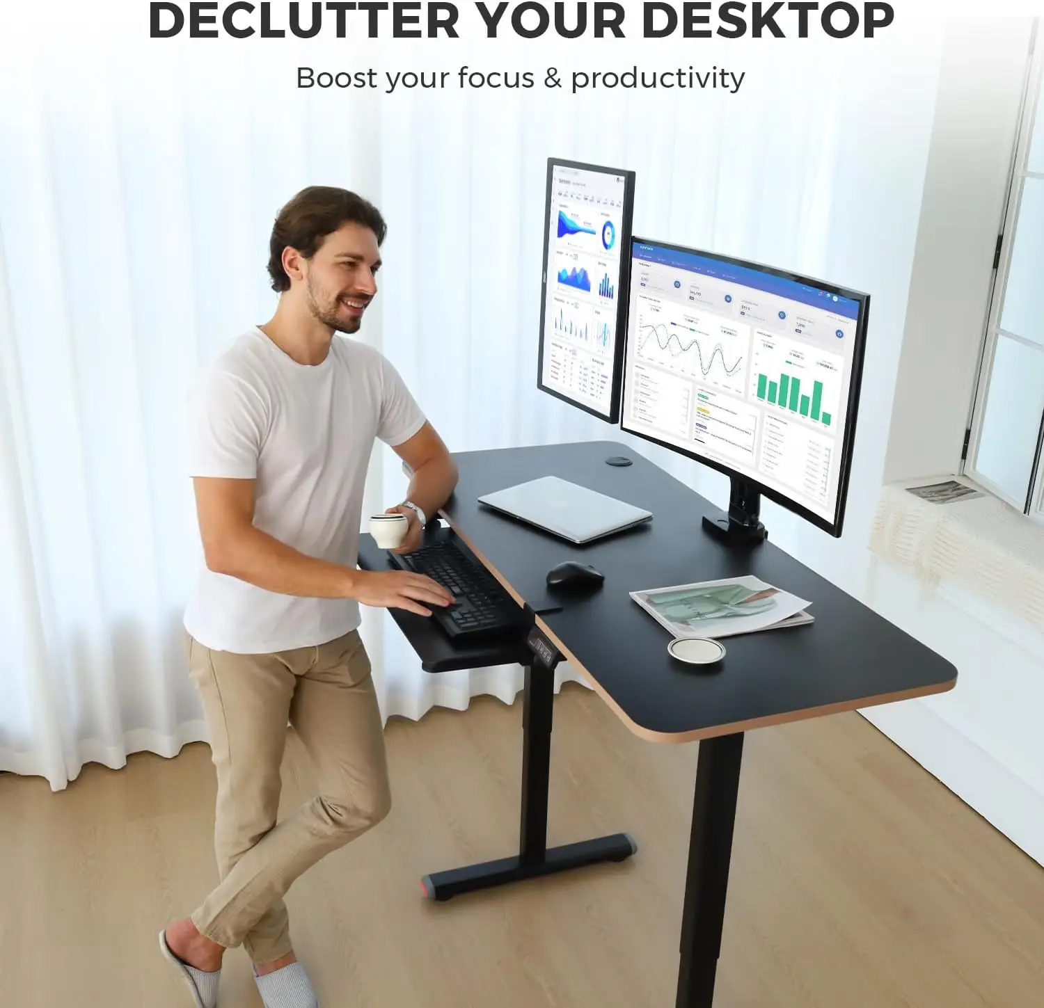 Curved Monitor Mount Dual Monitor Arm up to 35" Screens, Max 28.6lbs Each, Heavy Duty Ultrawide Monitor Arm,Swivel -90° to +90°