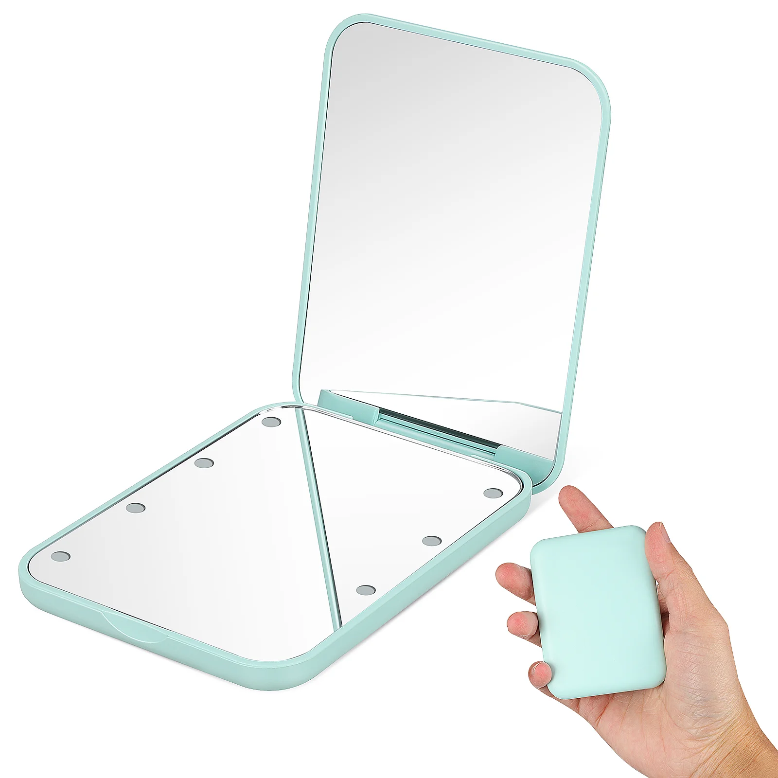 

Folding Vanity Mirror LED Makeup With Magnification Handheld Small Cosmetics Abs