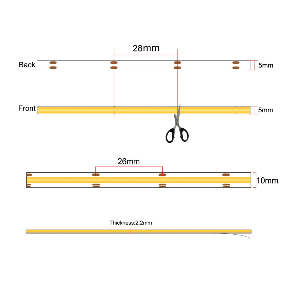 COB CCT LED Ʈ , ʹ 5mm/8mm/10mm 3 , 2700-6500K,    ÷ LED COB Ʈ  , RA90 dc12 V/24V