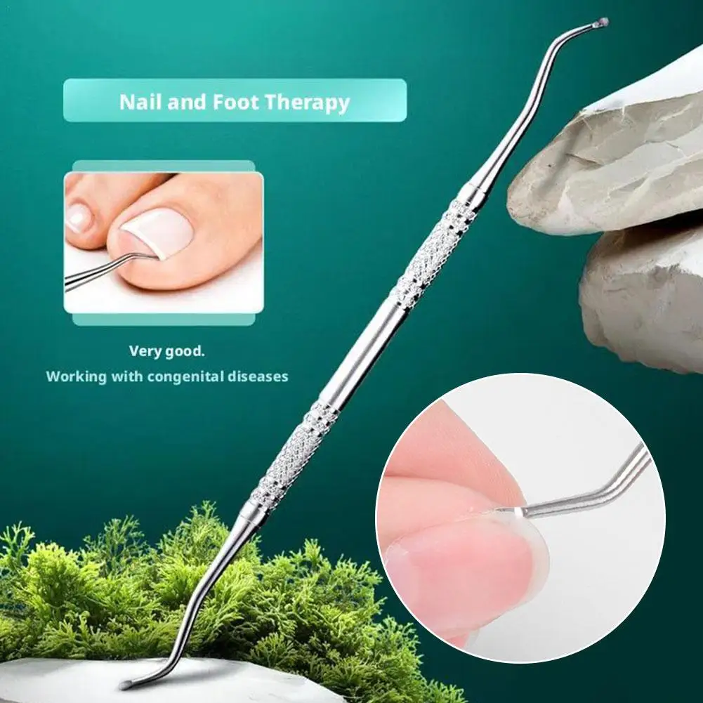 1pcs 14cm 2 향하고 손톱 스테인레스 스틸 양방향 손톱 손톱 먼지 손톱 그루브 스푼 네일 도구