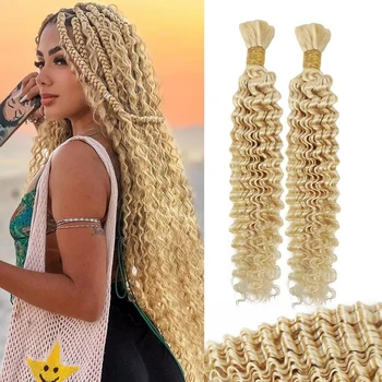 14-22Inch Human Hair Extensions Bulk 100g/Pack #613 Natural blonde light Deep Wave Boho Knotless Braiding Hair Bohemians Braids 1
