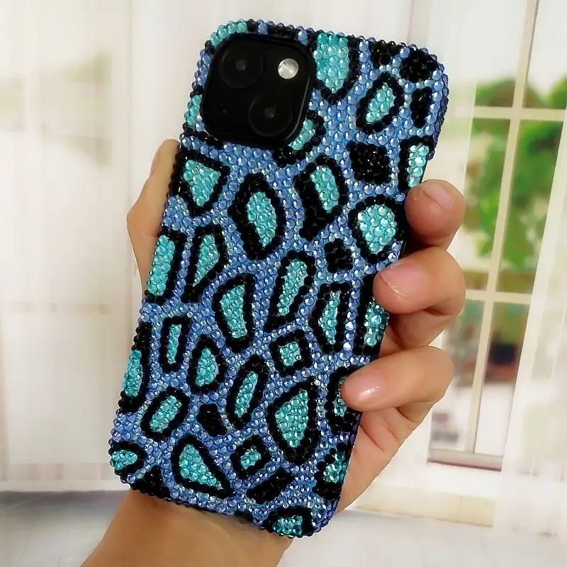 Grey Purple Blue Rhinestone Luxury Phone Case for iPhone 16 15 Pro 14 Pro Max 13 12 11 Xsmax Xr Xs X with Chain Anti Drop Case